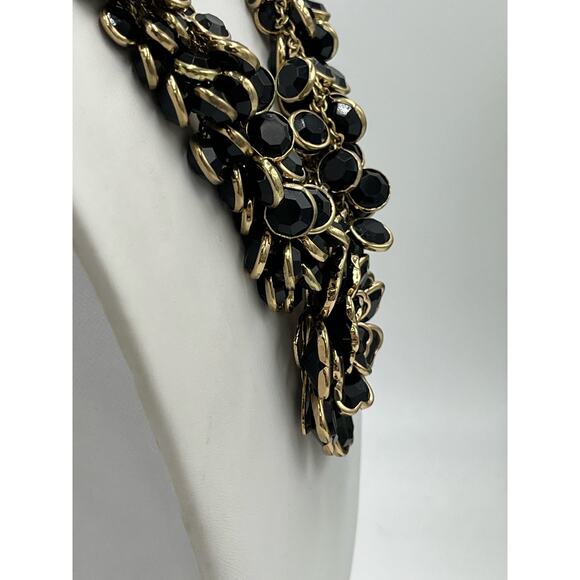 Vintage Black and Gold Tone Floral Statement Necklace - Picture 6 of 13